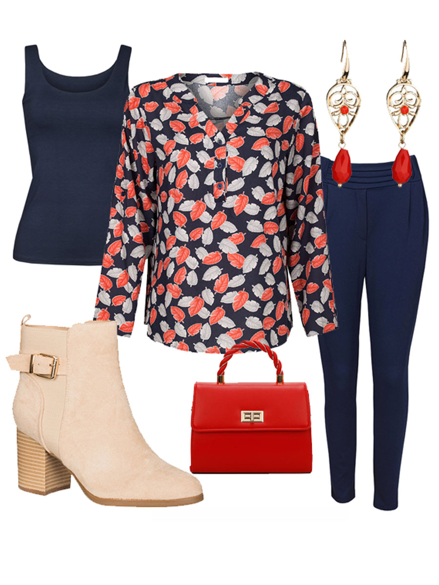 Blouse Bladeren Navy Shop the look