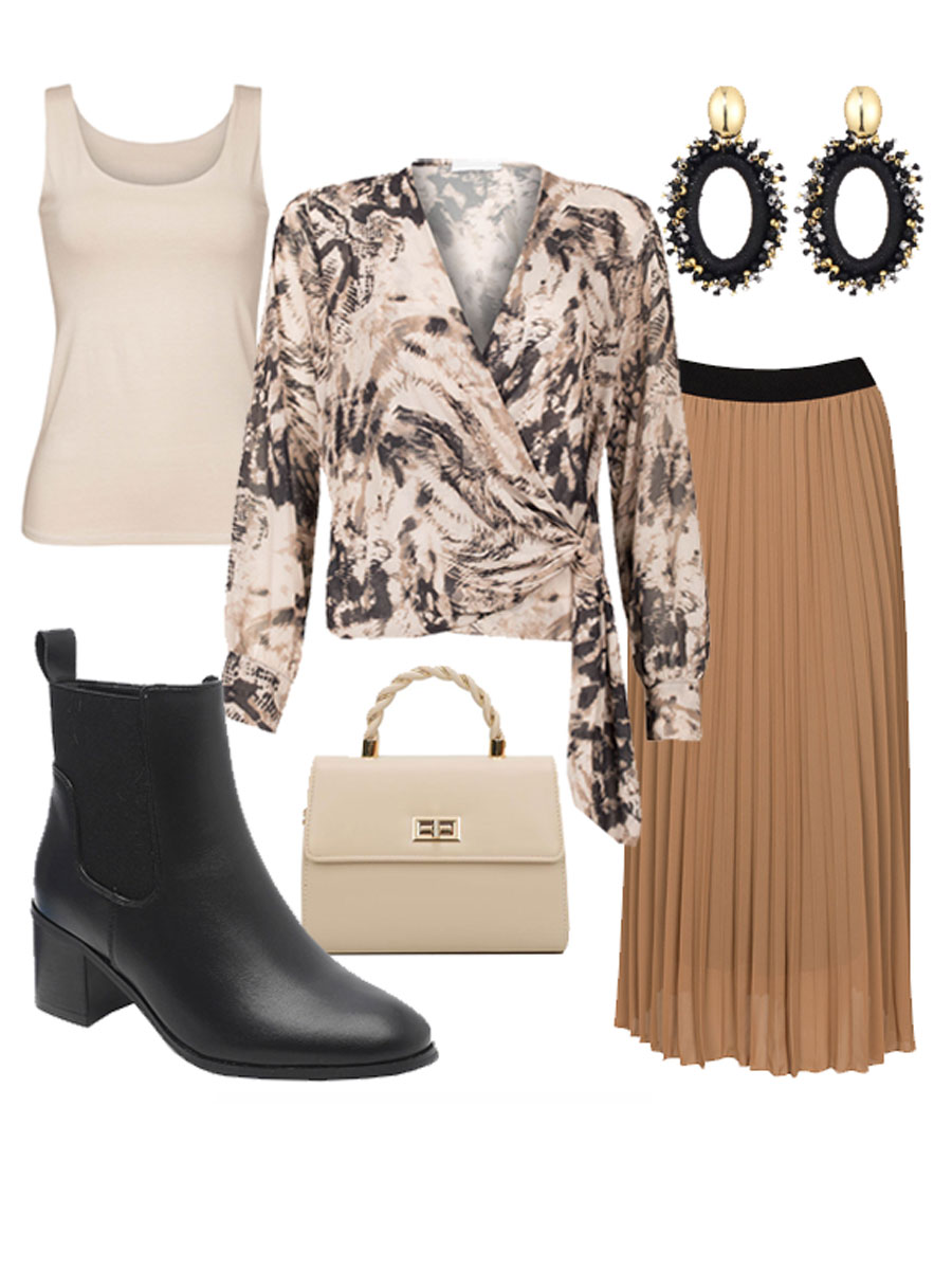 Rok Plissé Camel Shop the look