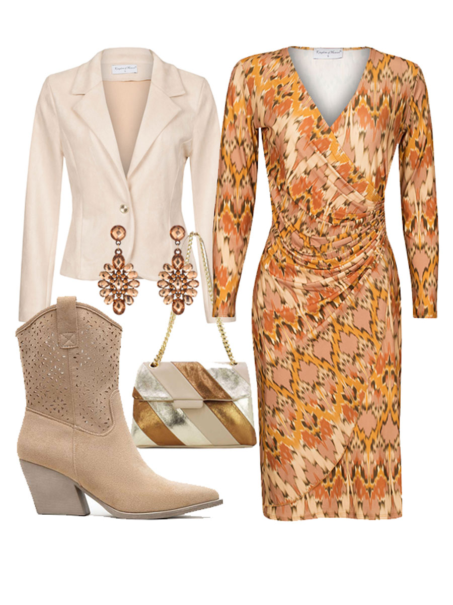 Jurk Samantha Beige Shop the look met blazer beige