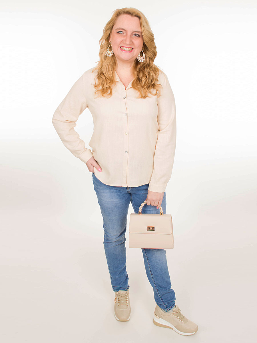 Blouse Katoen Linnen Beige bij Fashionize.nl