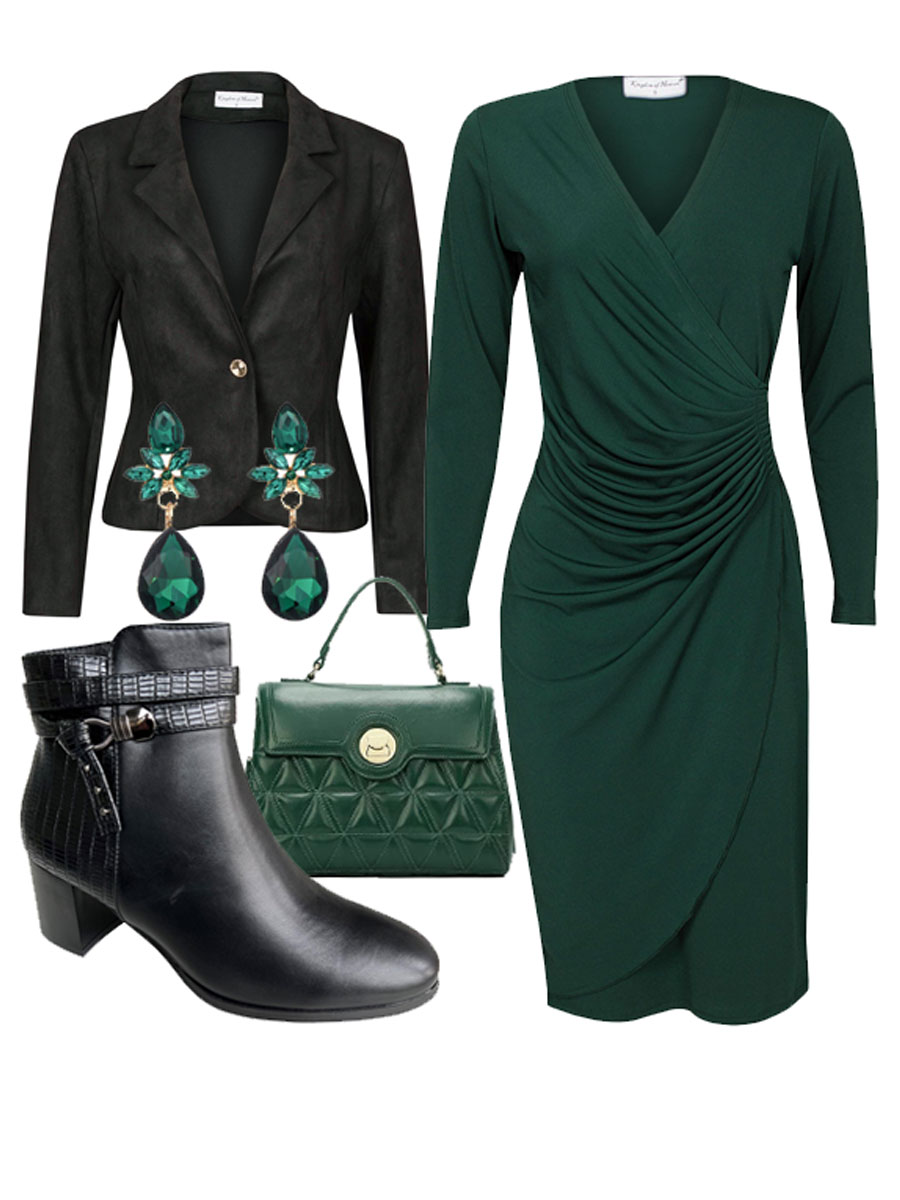 Jurk Geplooid Effen Groen mw Shop the look