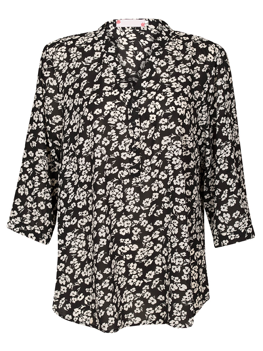 Blouse Bloemetjes Zwart