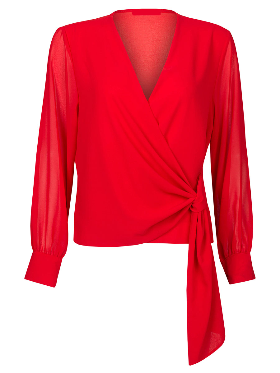 Blouse Overslag Effen Rood detail