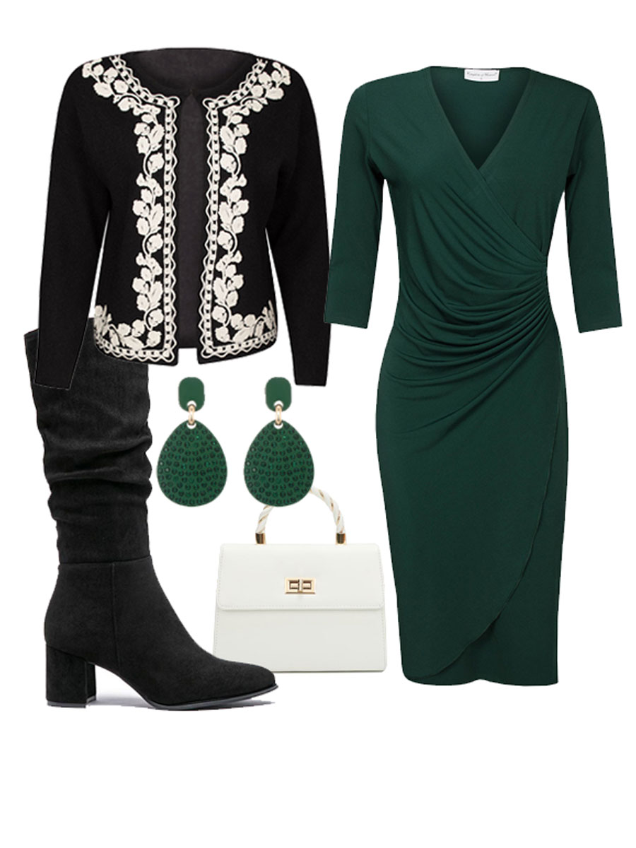 Jurk Geplooid Effen Groen mw Shop the look