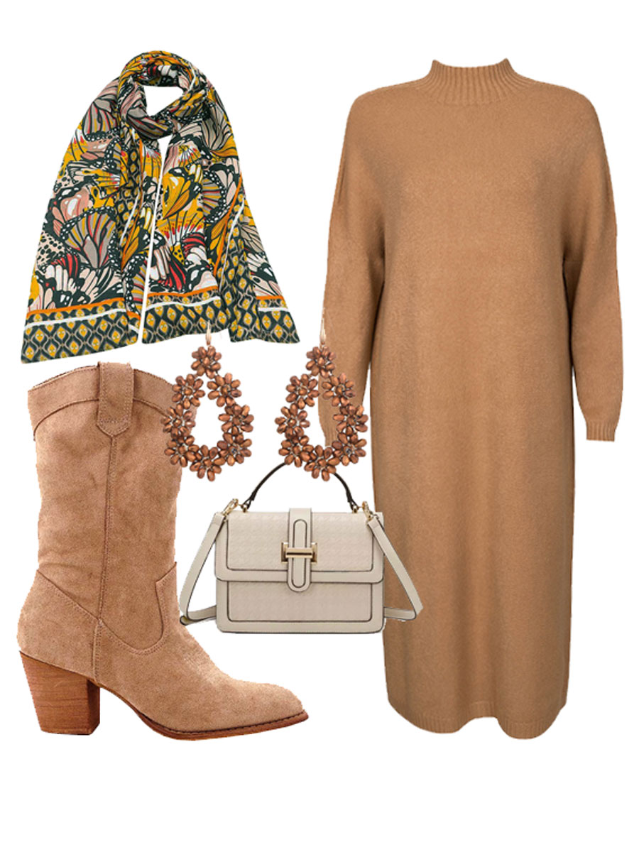 Jurk Gebreid Camel Shop the look