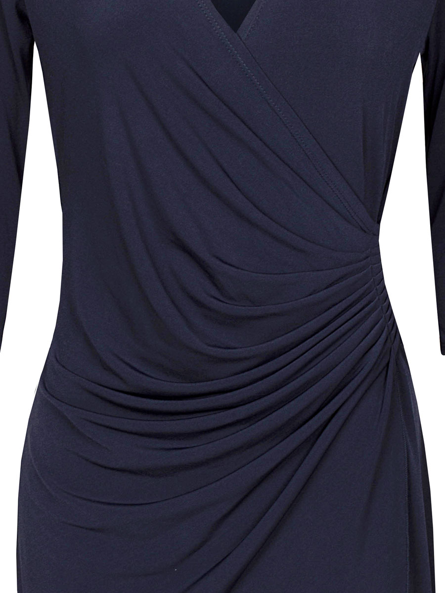 Jurk Geplooid Effen Navy mw detail