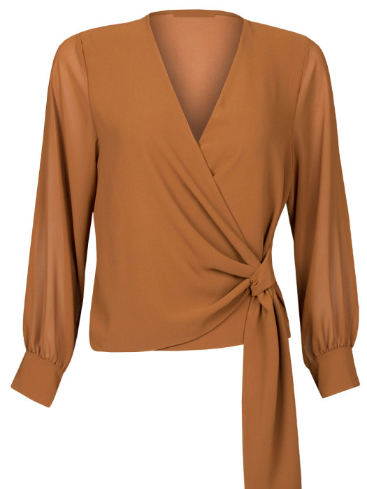 Blouse Overslag Effen Camel